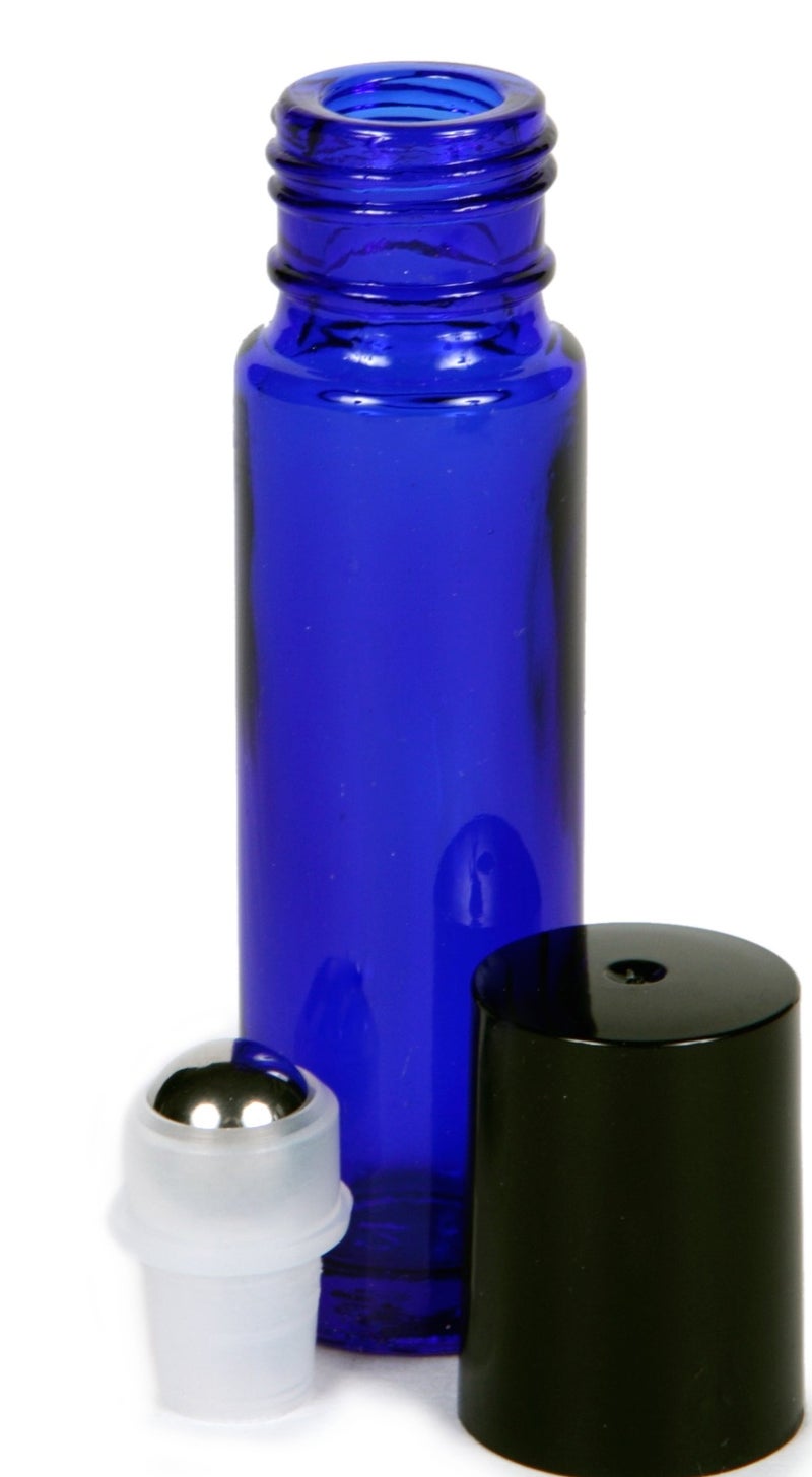 Vivaplex  24  Cobalt Blue  10 ml Glass Roll-on Bottles with Stainless Steel Roller Balls. 3-3 ml Droppers included - Image 4
